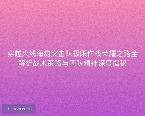 穿越火线海豹突击队极限作战荣耀之路全解析战术策略与团队精神深度揭秘 穿越火线海豹突击队极限作战荣耀之路全解析战术策略与团队精神深度揭秘